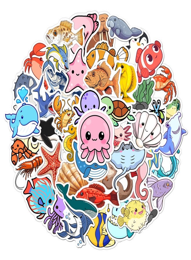BEATRI Ocean Stickers 50Pcs Sea Creature Under The Sea Animal Vinyl Waterproof Decor & Party Favors for Laptop, Water Bottle, Skateboard & Travel Gear | Non-Repeating Decals, High-Definition Print - Image 1
